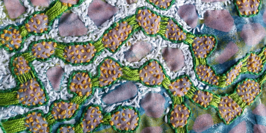 slow stitching over gelatin monoprint